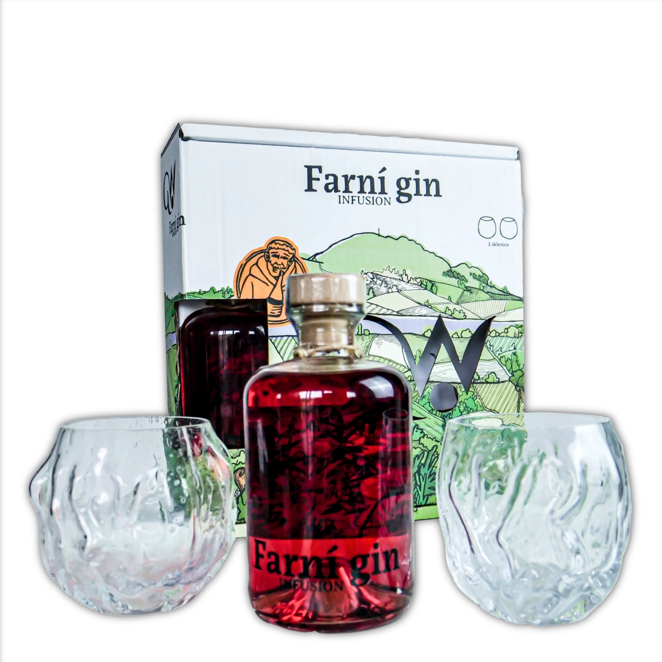 Set Farní gin & ručně foukané sklenice Květná