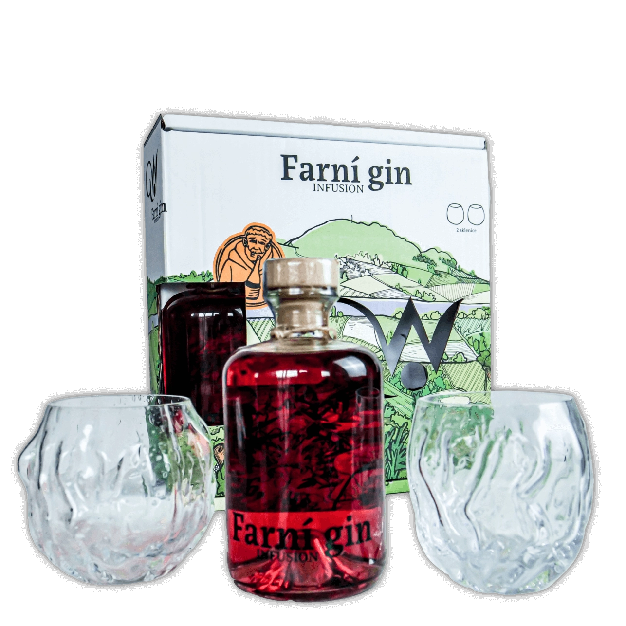 Set Farní gin & ručně foukané sklenice Květná