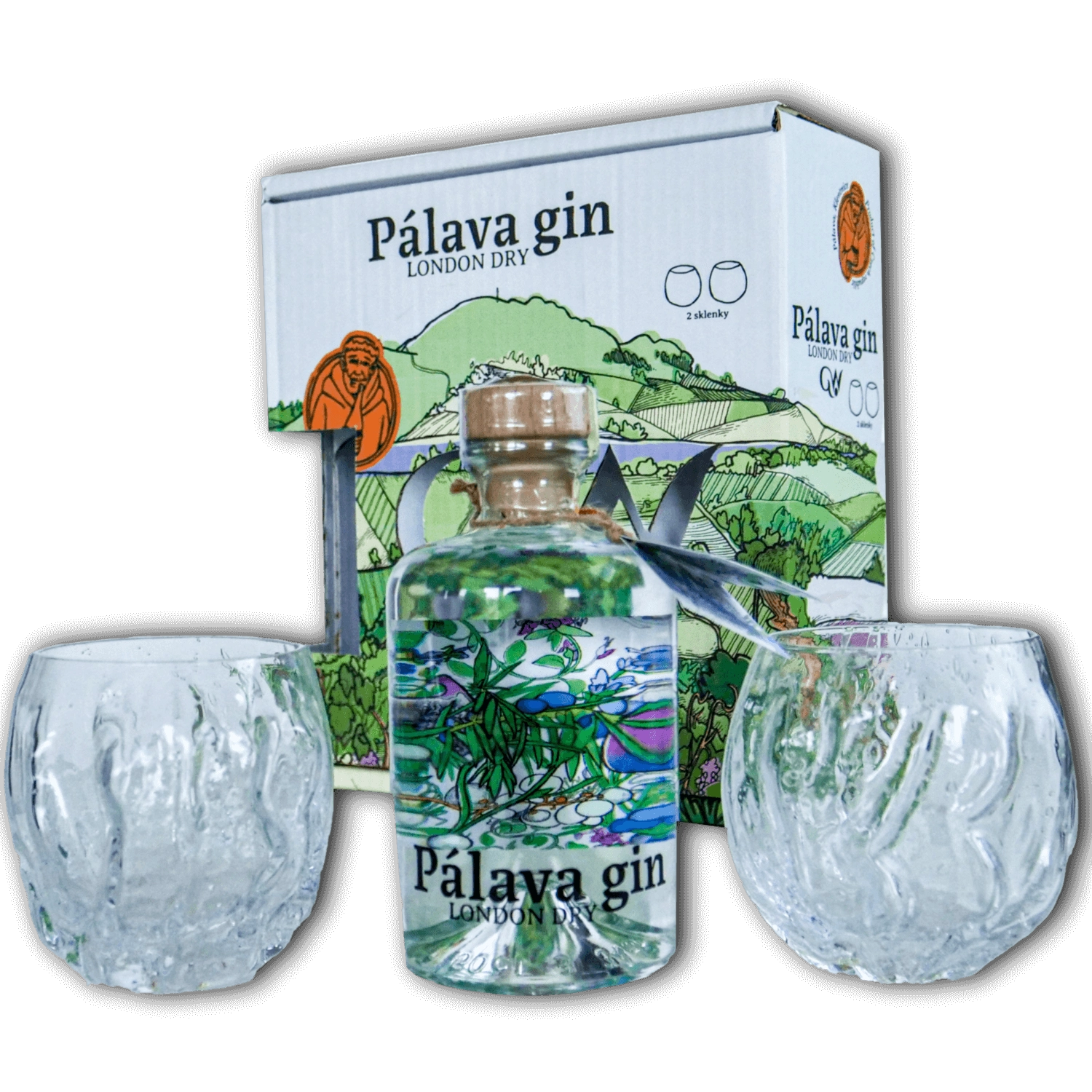 Set Pálava gin & ručně foukané sklenice Květná
